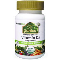 Nature's Plus Source of Life Garden Organic Vitamin D3 (Cholecalciferol) - 2500 IU, 60 Vegan Capsules 